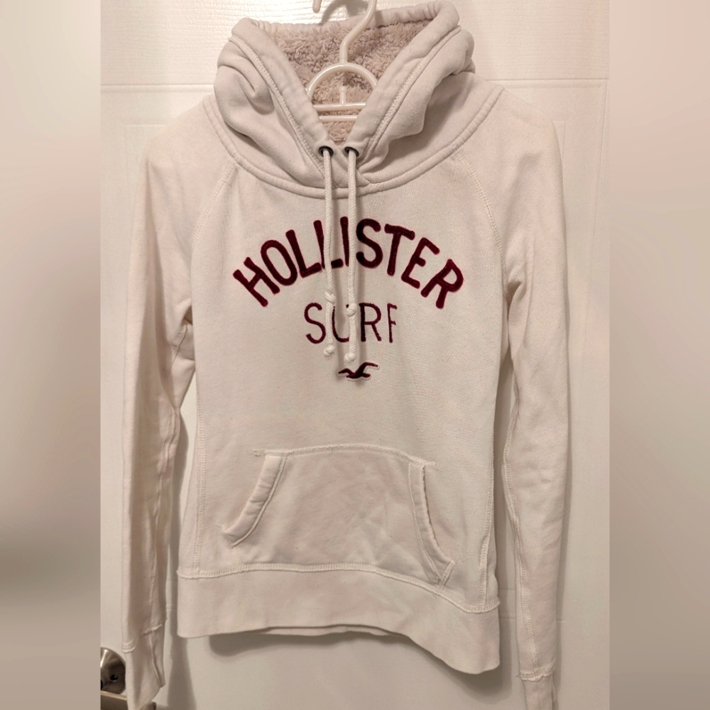 Hollister Pullover Hoodie, White, Size S